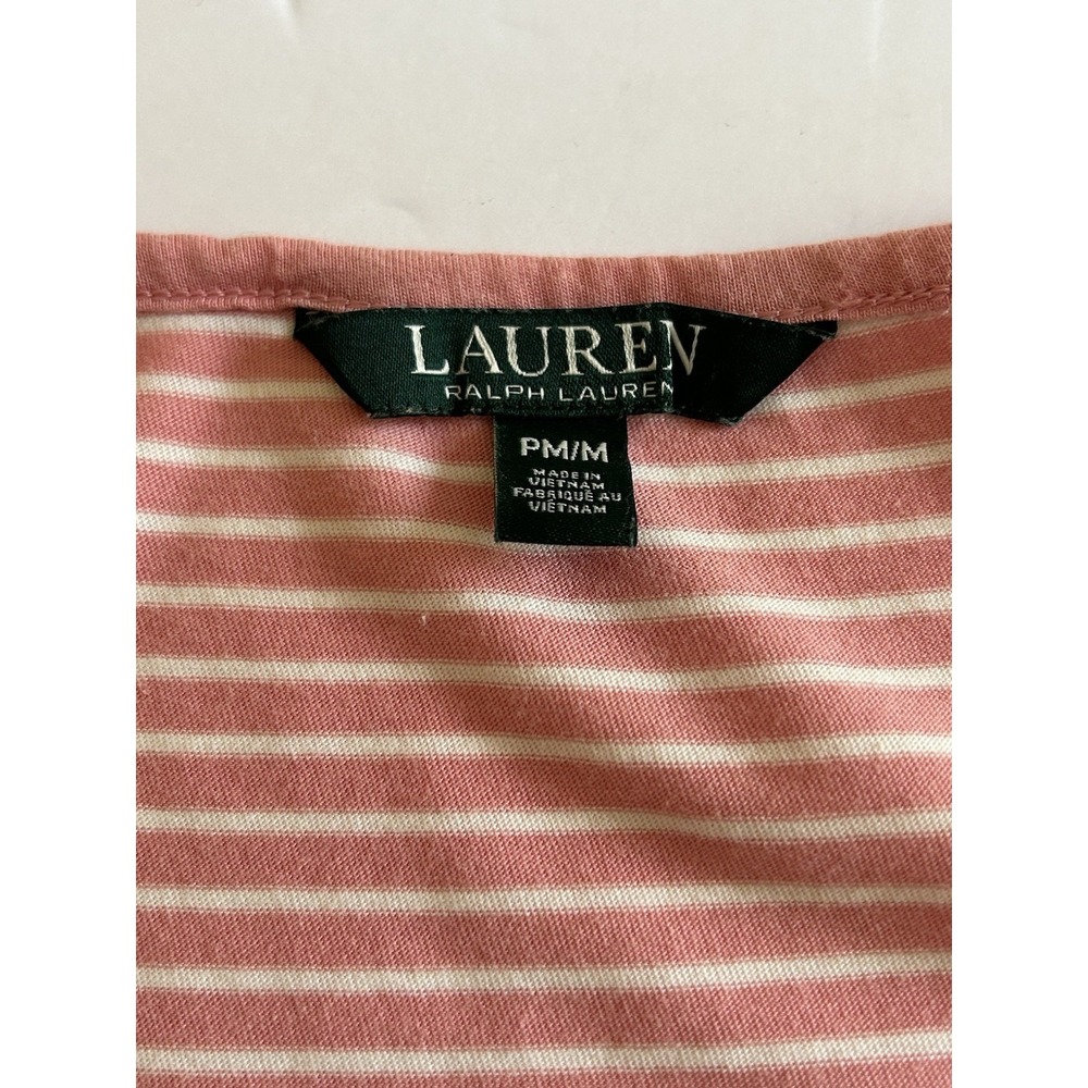 Lauren Ralph Lauren Maxi Dress PM Pink White Striped Cotton Scoop Neck Flare - Picture 4 of 7